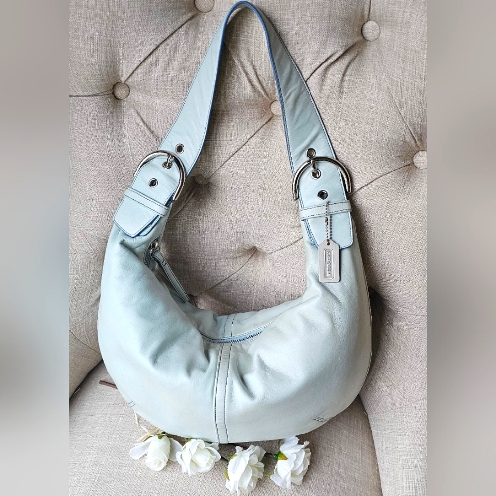 Vintage Coach Nappa Tortilla "Tort" Ergo Slouch Hobo Bag # 9619 ( Aqua ) - Picture 6 of 16
